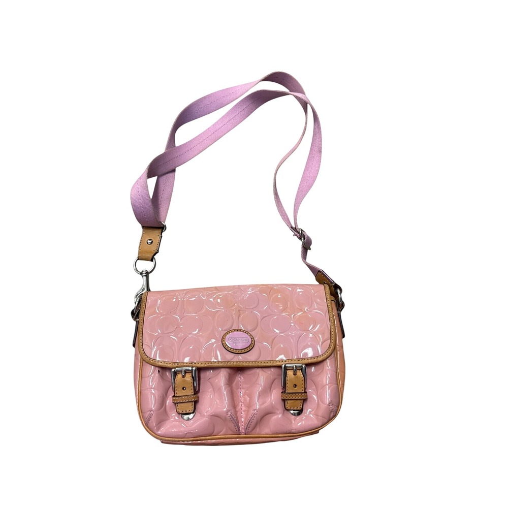 Y2K Coach Pink Patent Leather Signature C Monogram Crossbody Bag Small  Flap